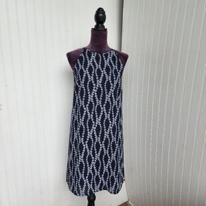 Tristan Womens Dress Navy Blue White Geo Print Sleeveless Lined Shift Sz 4